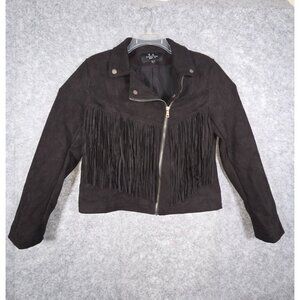 LA Coalition Zip Up Jacket Women's Size L Black Fringe Moto Zip Western Cowgirl